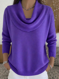 Women's Cowl Neck Long Sleeve Merino Wool Sweater | Relaxed Fit Full