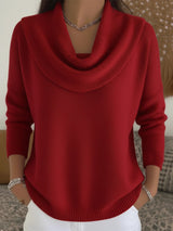 Women's Cowl Neck Long Sleeve Merino Wool Sweater | Relaxed Fit