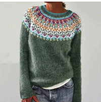 Women's Crew Neck Ribbed Knit Sweater | Striped Yoke Casual Top Side