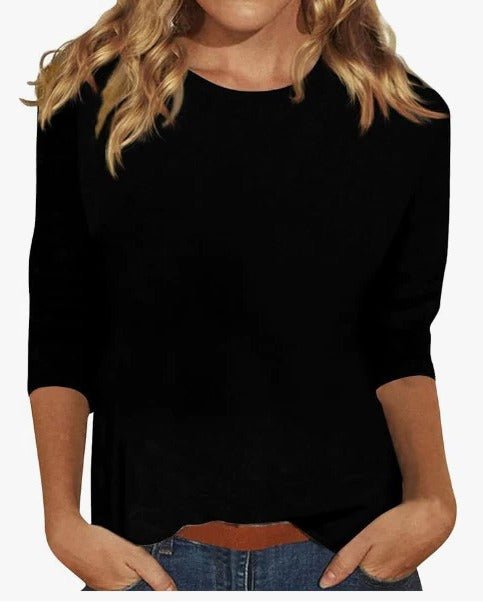 Women's Crew Neck Three Quarter Sleeve Top | Relaxed Fit Back