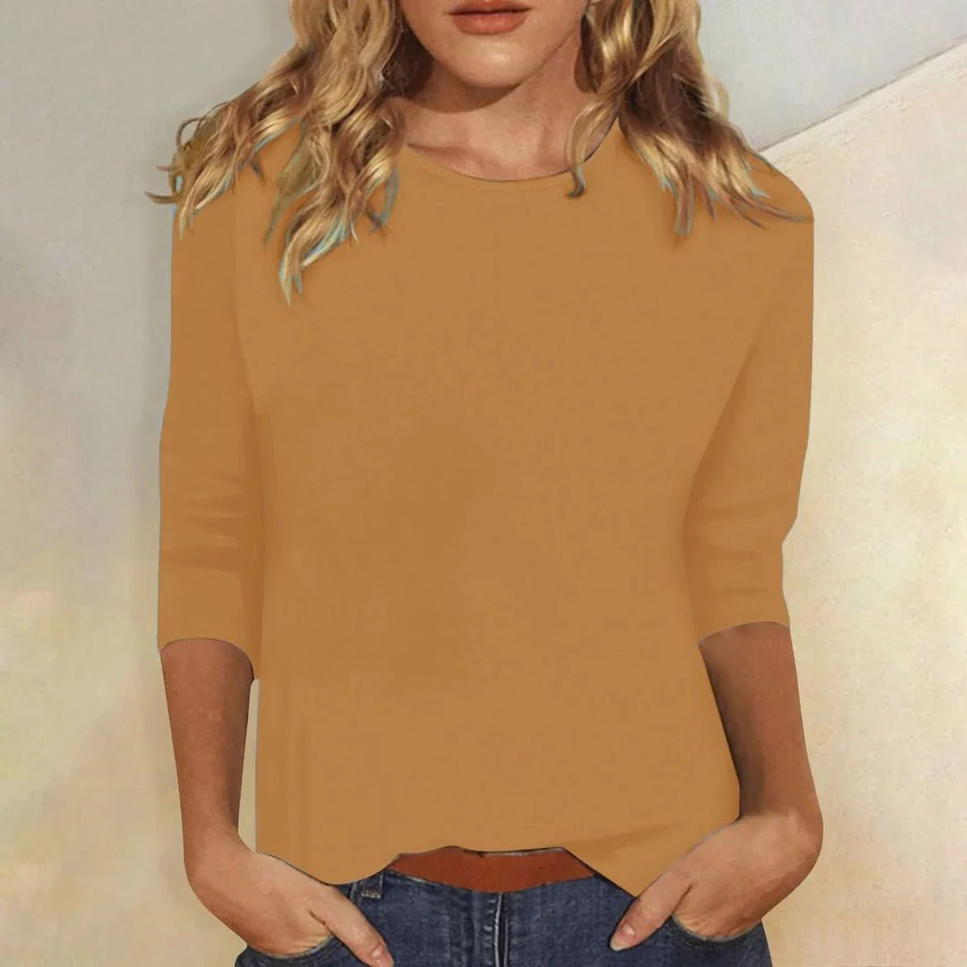 Women's Crew Neck Three Quarter Sleeve Top | Relaxed Fit Full