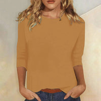 Women's Crew Neck Three Quarter Sleeve Top | Relaxed Fit Full