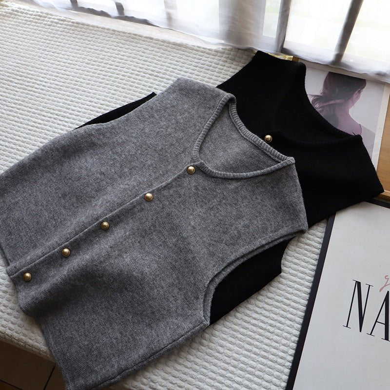 Women's Cropped Soft Vest | Button-Front Silky Detail