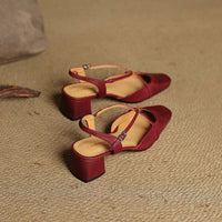 Women's Cross Strap Leather Block Heels | Closed Toe Side