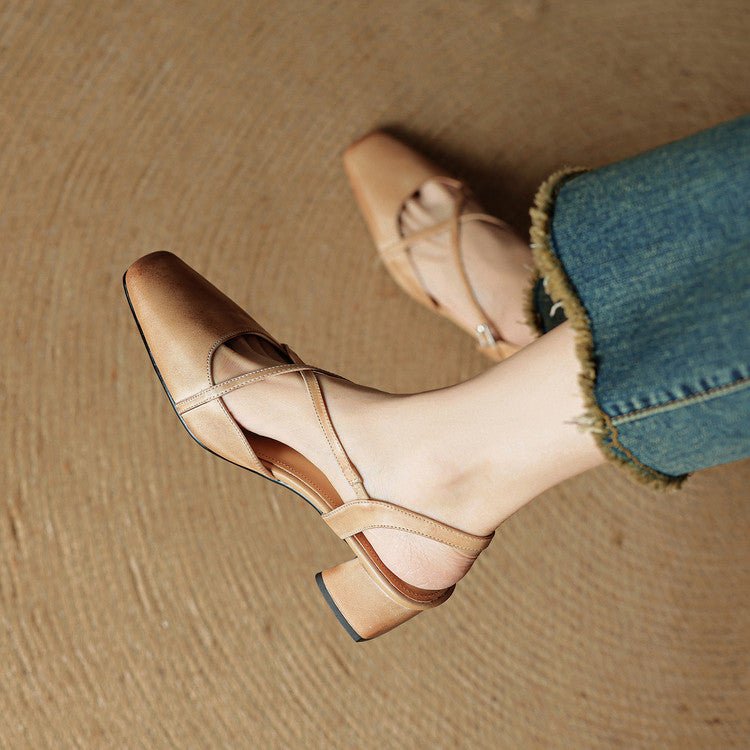 Women's Cross Strap Leather Block Heels | Closed Toe View 13