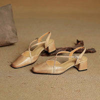 Women's Cross Strap Leather Block Heels | Closed Toe View 14