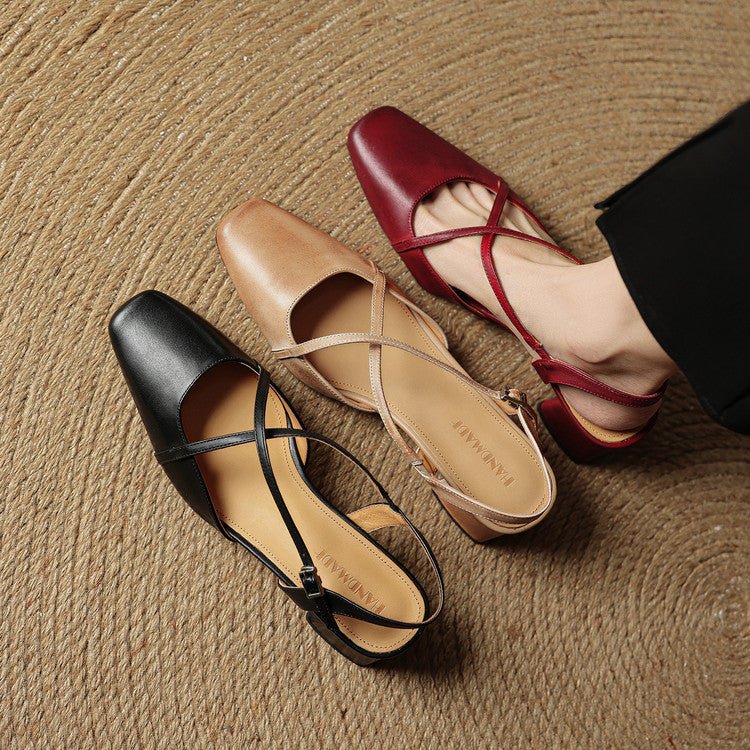 Women's Cross Strap Leather Block Heels | Closed Toe View 16