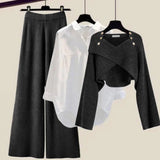 Women's Crossover Wrap Wide-Leg 3 Piece Set | Stretch Knit