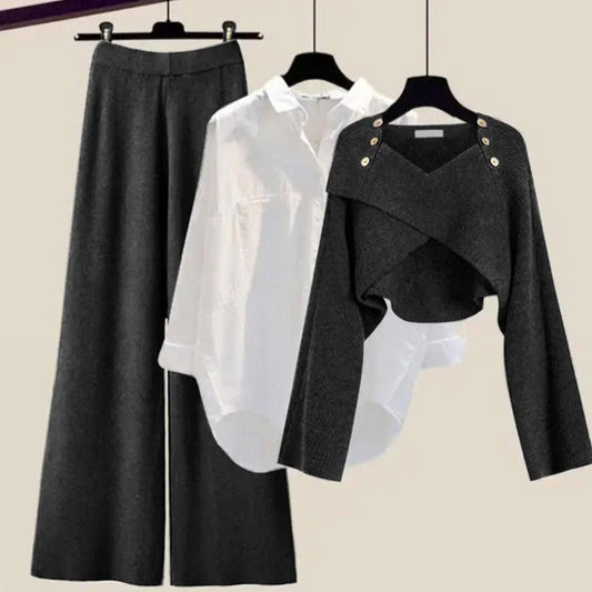 Women's Crossover Wrap Wide-Leg 3 Piece Set | Stretch Knit Hero