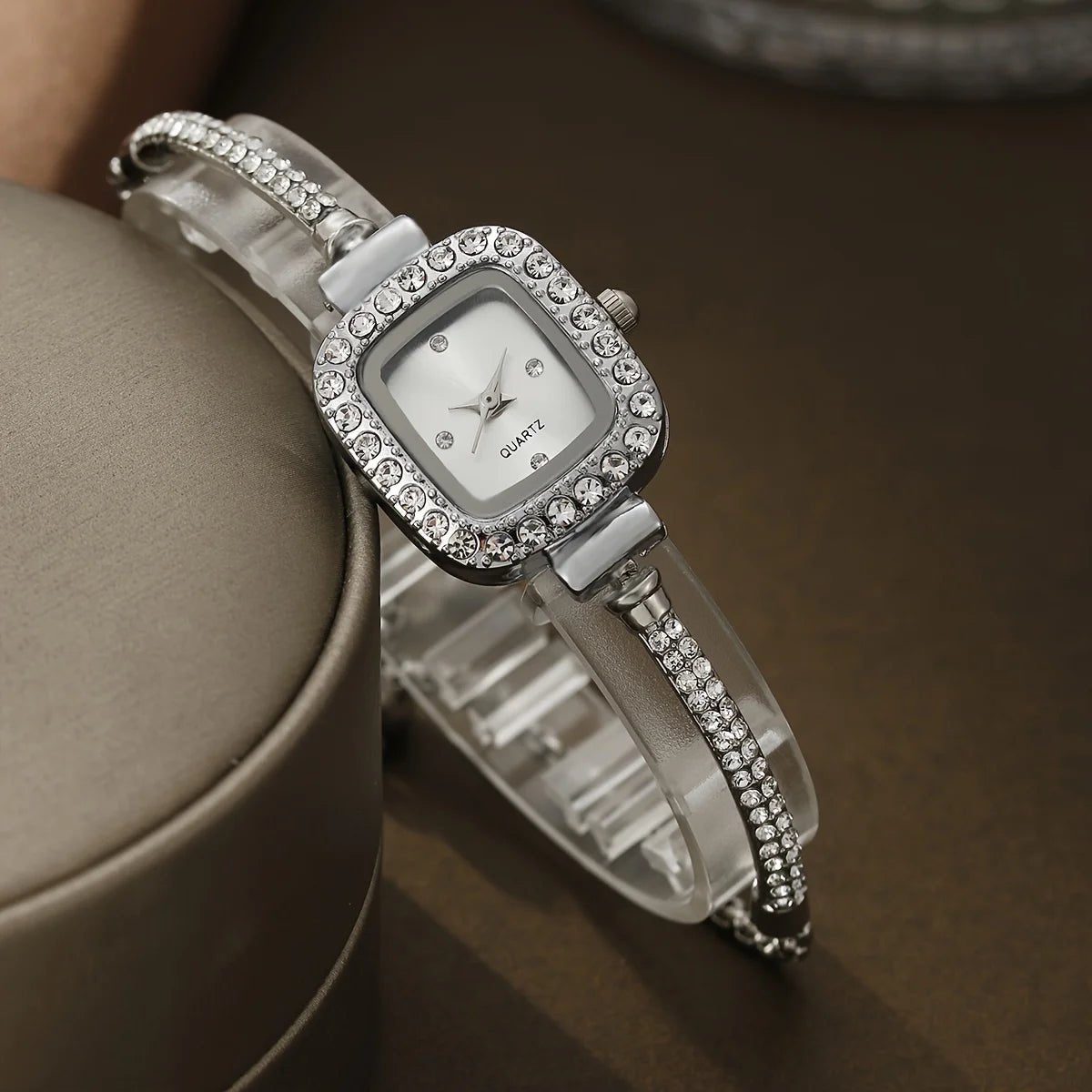 Women's Crystal Bezel Square Watch | Adjustable Sliding Clasp Back