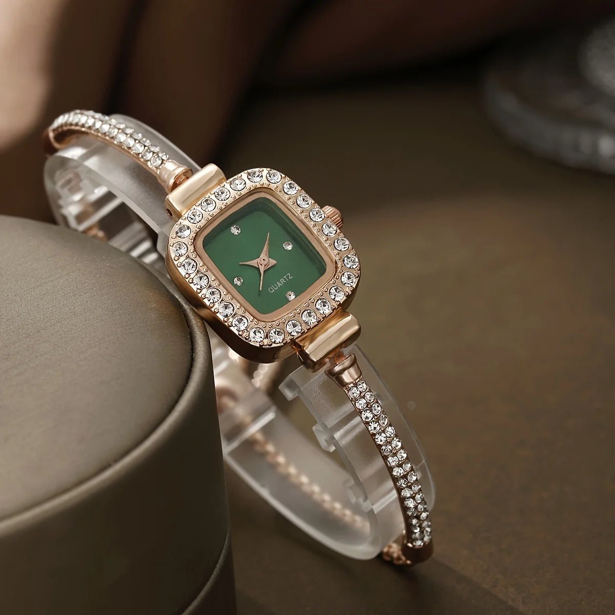 Women's Crystal Bezel Square Watch | Adjustable Sliding Clasp Detail