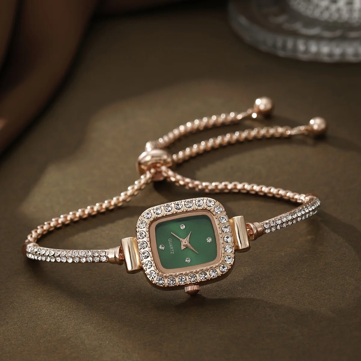 Women's Crystal Bezel Square Watch | Adjustable Sliding Clasp Front