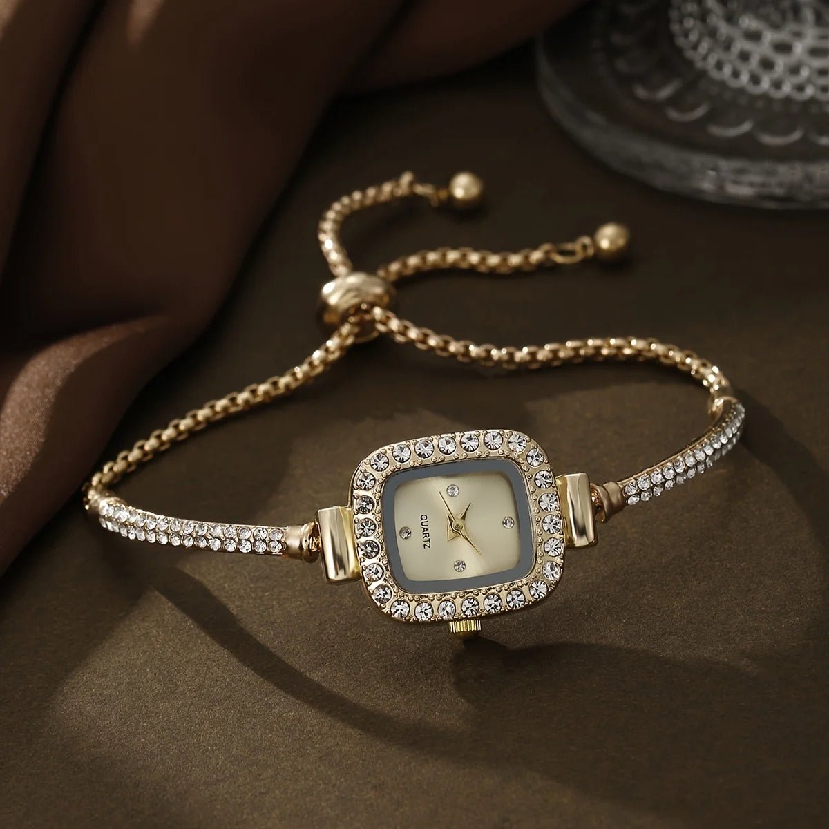 Women's Crystal Bezel Square Watch | Adjustable Sliding Clasp Hero