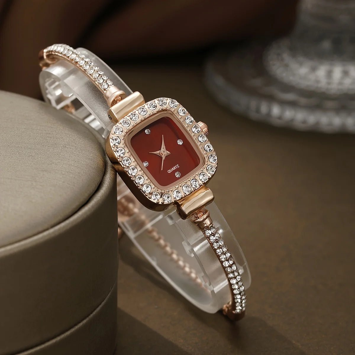 Women's Crystal Bezel Square Watch | Adjustable Sliding Clasp Lifestyle