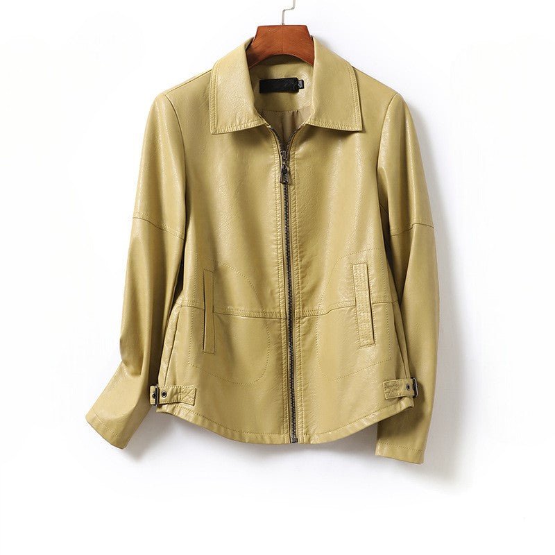 Women's Curved Hem Sheepskin Leather Jacket | Zip Front Detail