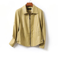 Women's Curved Hem Sheepskin Leather Jacket | Zip Front Detail