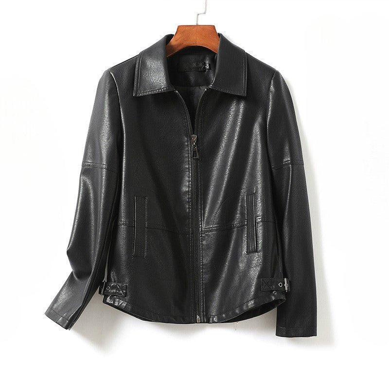 Women's Curved Hem Sheepskin Leather Jacket | Zip Front Side