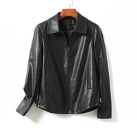 Women's Curved Hem Sheepskin Leather Jacket | Zip Front Side