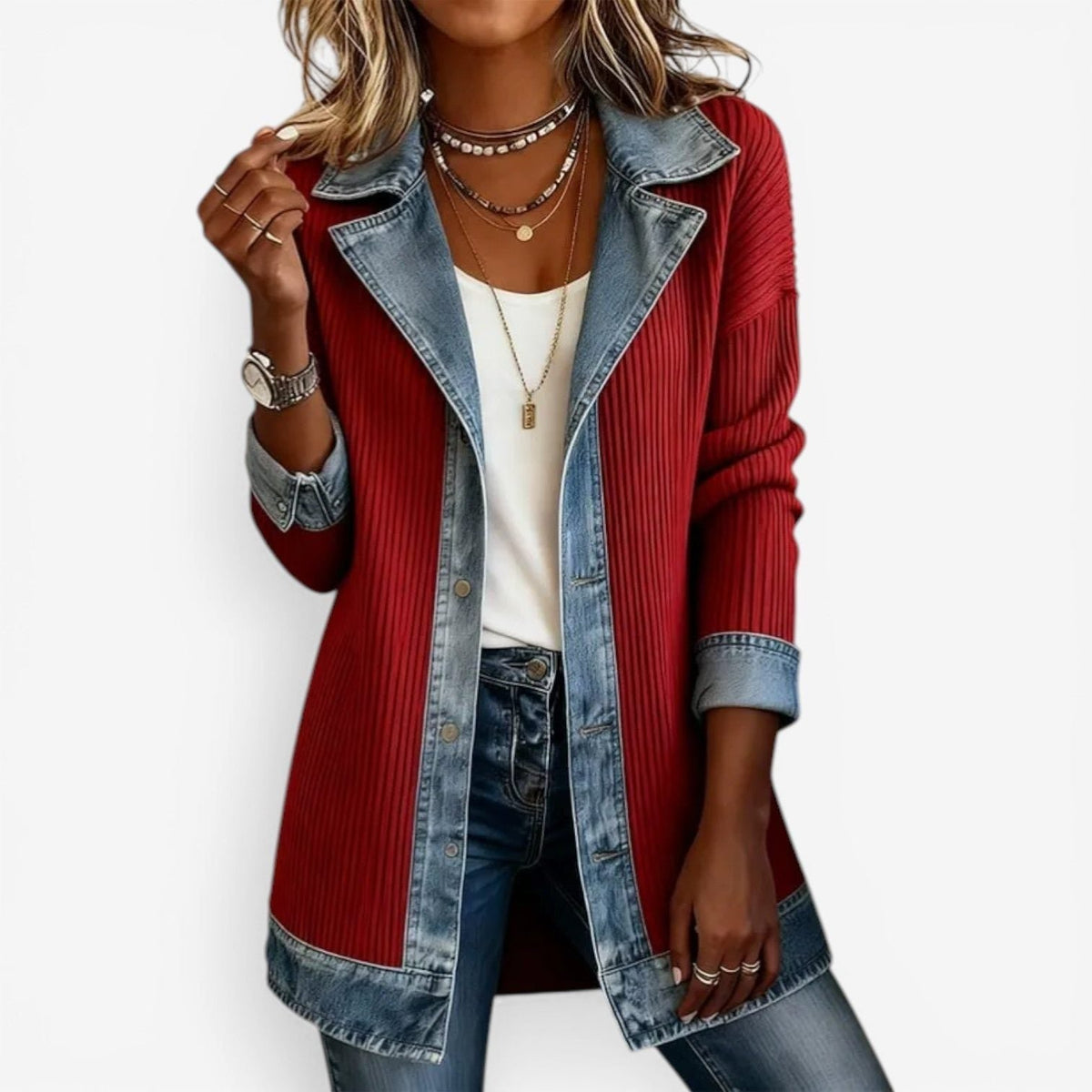 Women's Denim Cardigan Jacket | Lapel Button Knit Layer Back