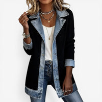 Women's Denim Cardigan Jacket | Lapel Button Knit Layer Front