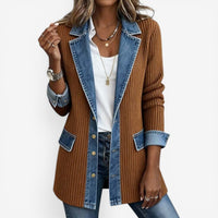 Women's Denim Cardigan Jacket | Lapel Button Knit Layer Side
