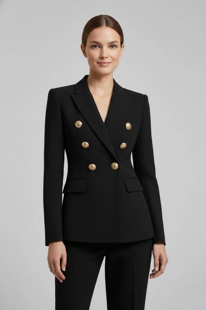 Women's Double-Breasted Blazer | Gold Button Tailored Fit Front