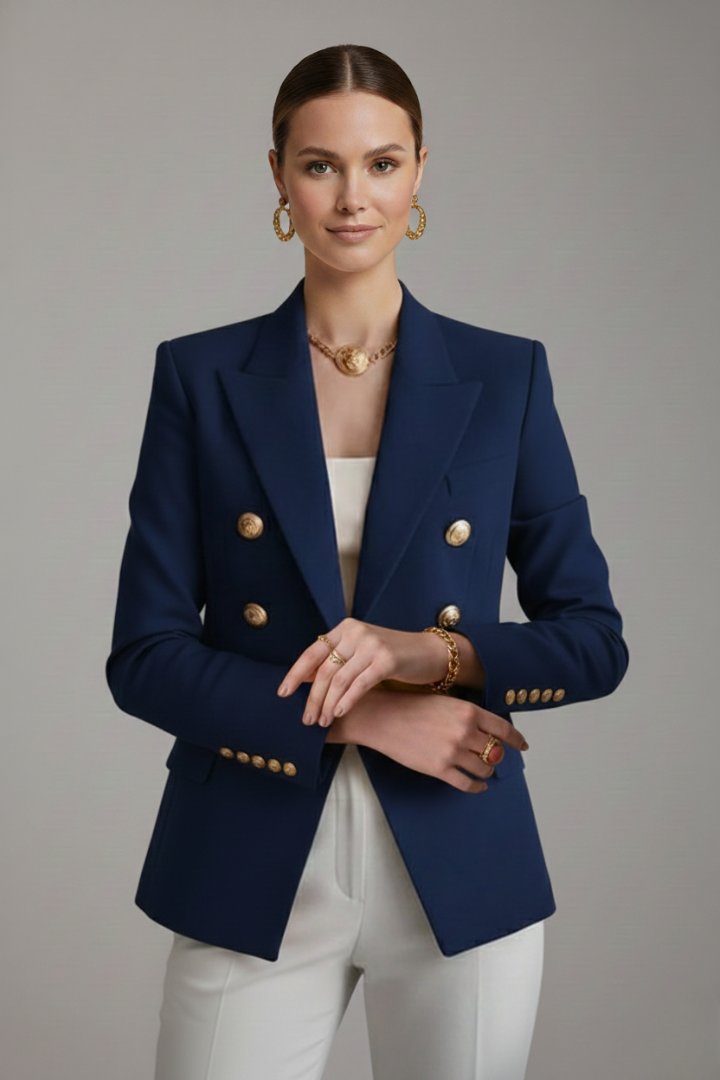 Women's Double-Breasted Blazer | Gold Button Tailored Fit Full