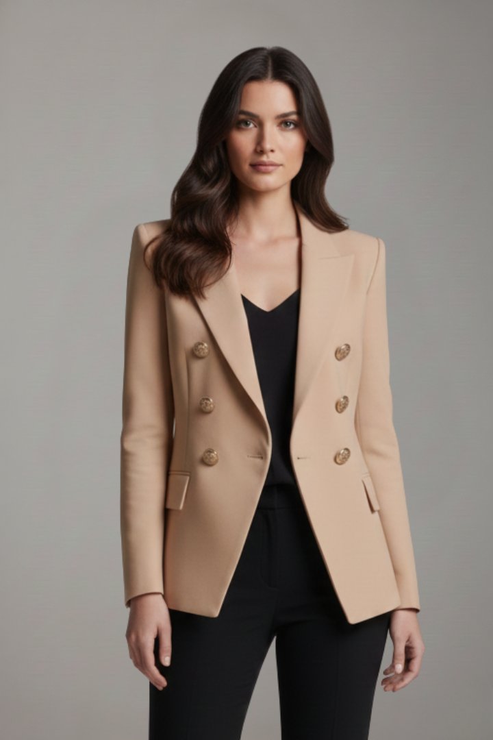 Women's Double-Breasted Blazer | Gold Button Tailored Fit View 11
