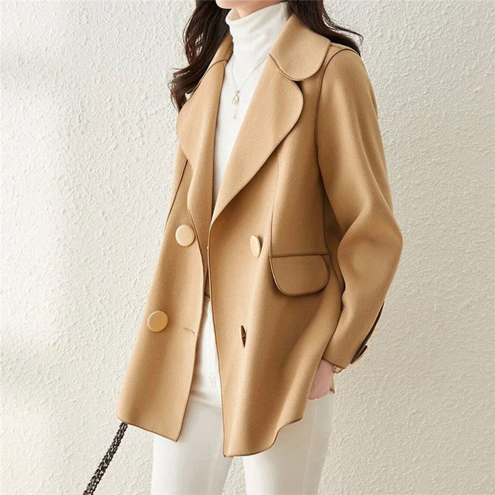Women's Double-Breasted Woolen Coat | Structured Lapel Front