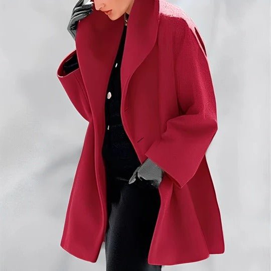 Women's Draped Collar Belted Winter Jacket | A-Line Wrap Coat Detail