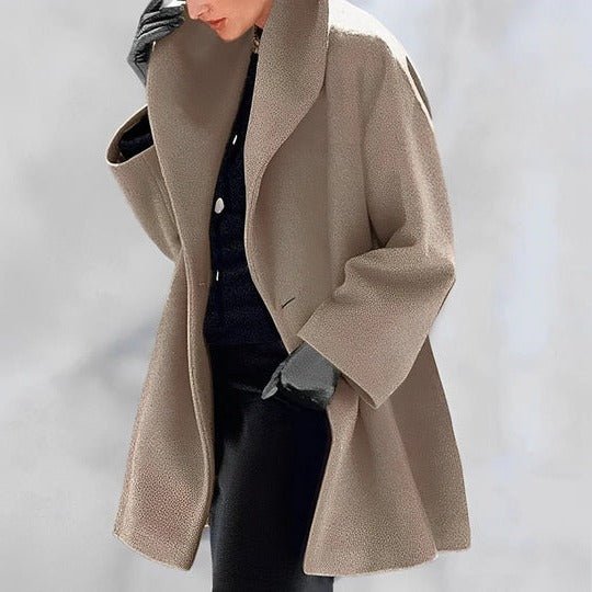 Women's Draped Collar Belted Winter Jacket | A-Line Wrap Coat Front