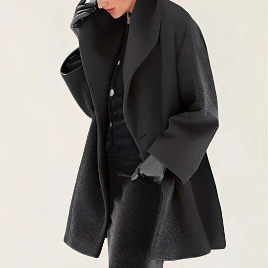 Women's Draped Collar Belted Winter Jacket | A-Line Wrap Coat Side