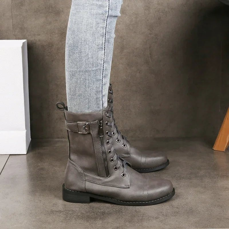 Women's Dual Zip Leather Boots | All-Terrain Close Up