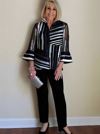 Women's Effortless Stripe Two-Piece Set | Bell Sleeve Blouse Side
