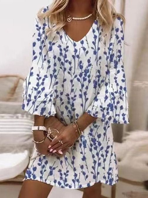 Women's Elegant Flare Sleeve Mini Dress | Marble Swirl Print Lifestyle