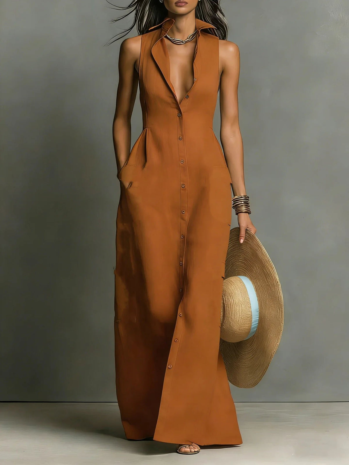 Women's Elegant Lapel Shirt Maxi Dress | Button-Front Lifestyle