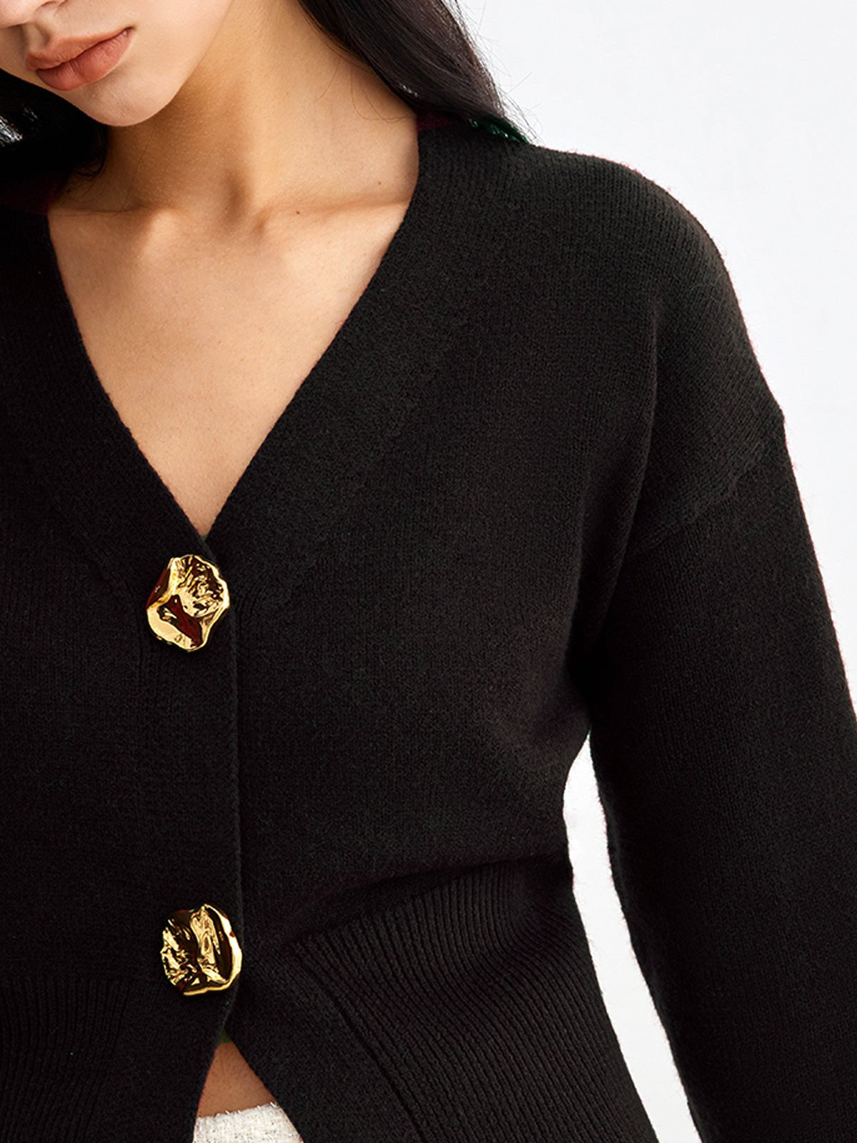 Women's Elegant Metal Button Short Cardigan Sweater Alternate