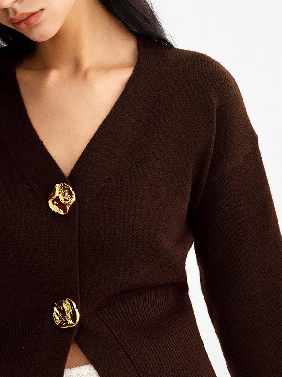 Women's Elegant Metal Button Short Cardigan Sweater Angle