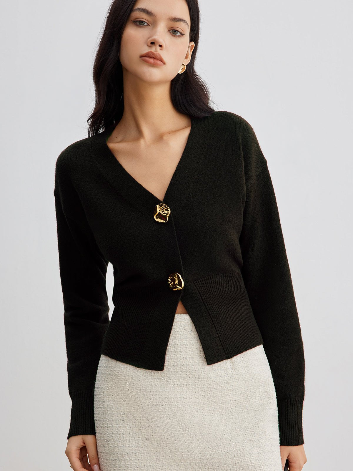 Women's Elegant Metal Button Short Cardigan Sweater Full