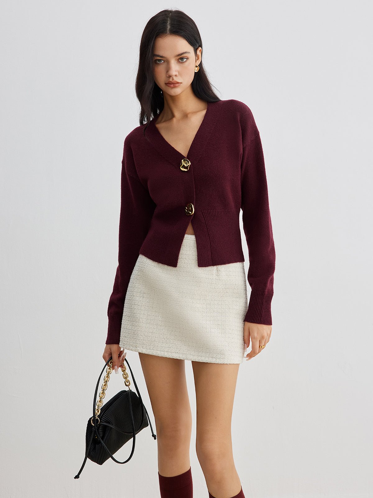 Women's Elegant Metal Button Short Cardigan Sweater Hero