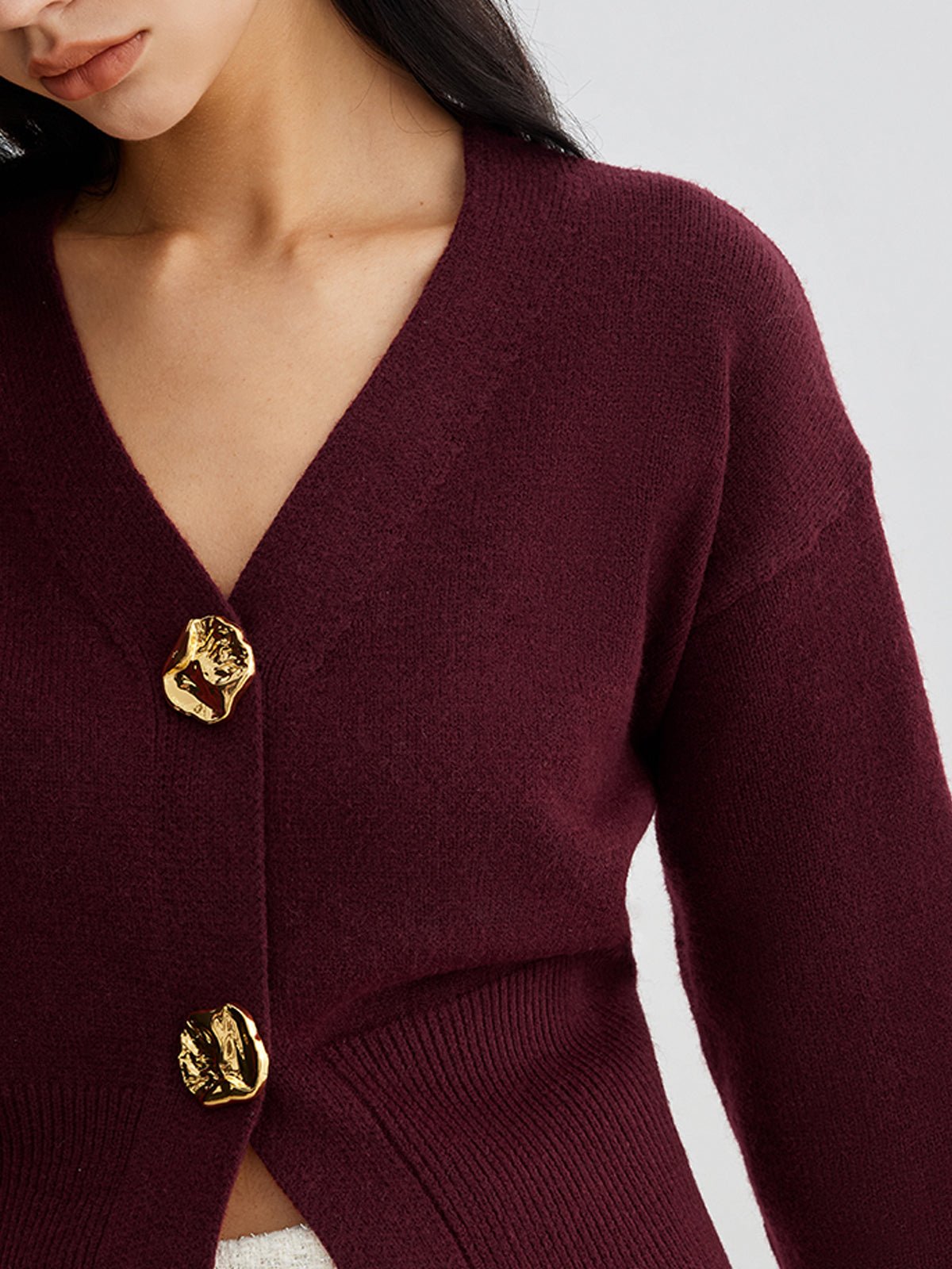 Women's Elegant Metal Button Short Cardigan Sweater Side