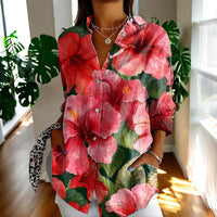Women's Elegant Vintage Blouse | Hibiscus Print Short Sleeve Hero