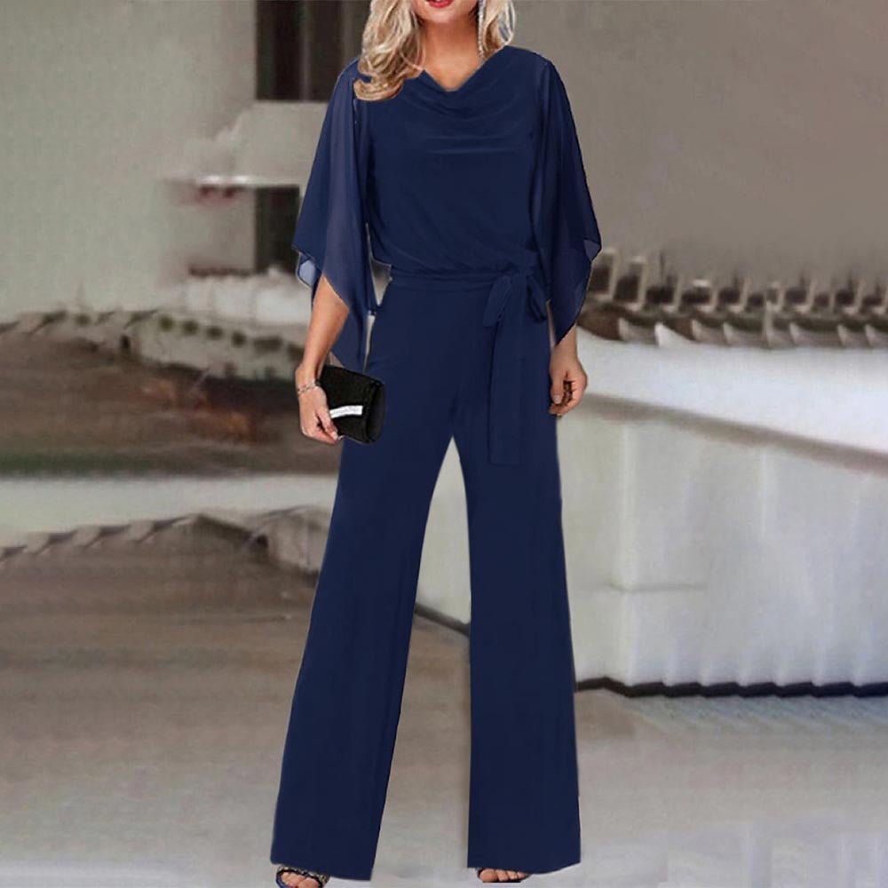 Women's Elegant Wide-Leg Jumpsuit | Cape Draped Sleeves Lifestyle