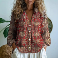 Women's Embroidered V-Neck Blouse | Long Sleeve Loose Fit Angle