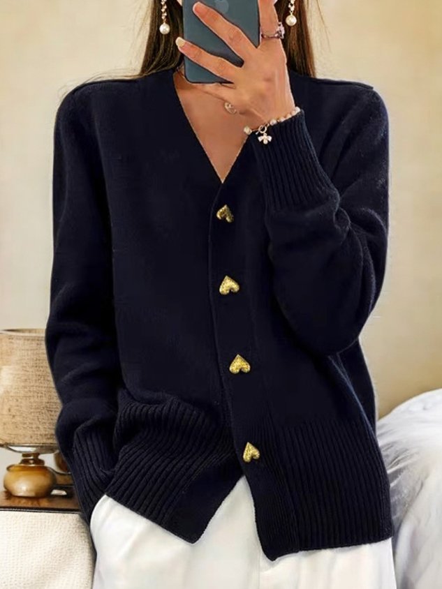 Women's Everyday Style Cardigan Sweater | Gold Heart Button Hero
