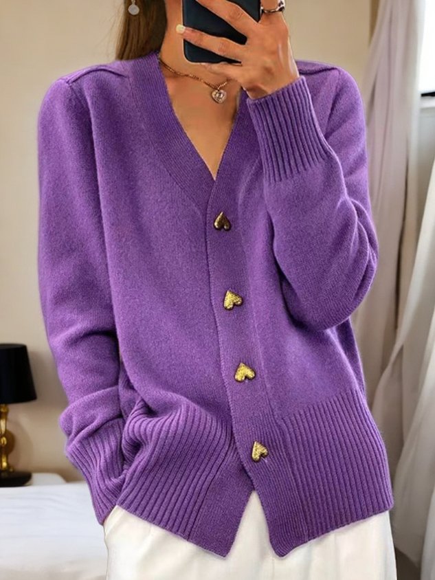 Women's Everyday Style Cardigan Sweater | Gold Heart Button Side