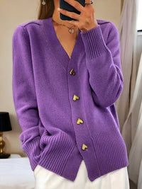 Women's Everyday Style Cardigan Sweater | Gold Heart Button Side