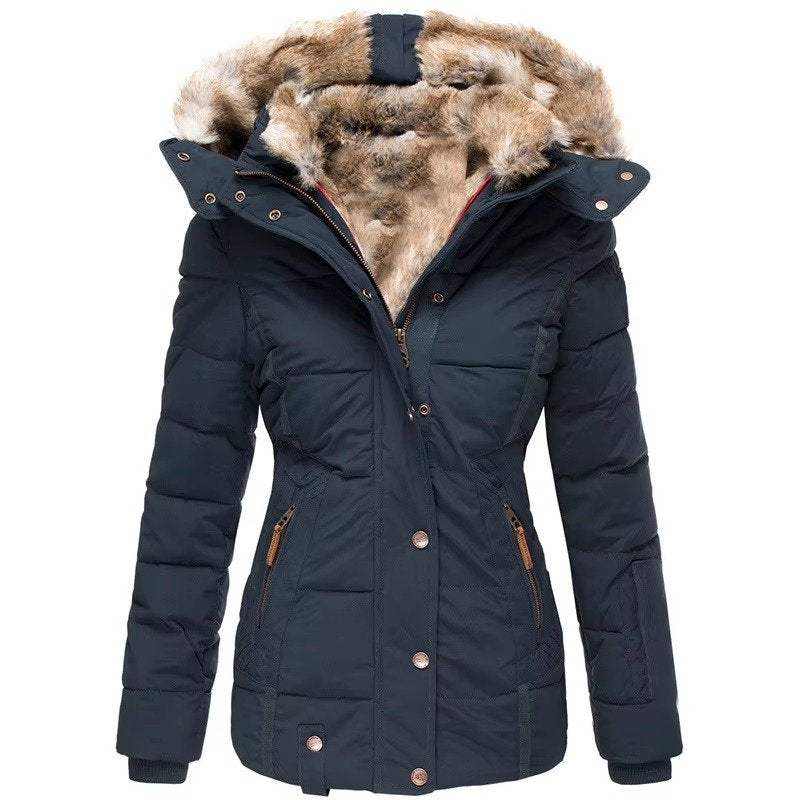 Women's Faux Fur Hood Padded Parka | Wool-Cotton Winter Back