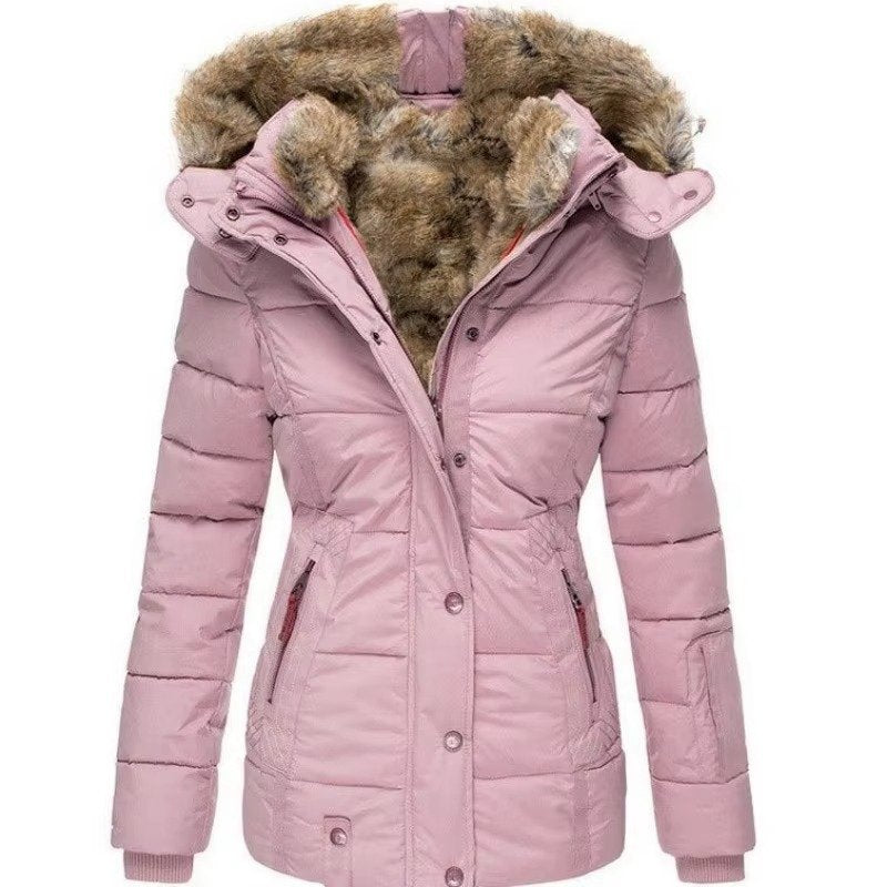 Women's Faux Fur Hood Padded Parka | Wool-Cotton Winter Close Up