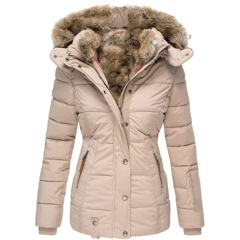 Women's Faux Fur Hood Padded Parka | Wool-Cotton Winter Front